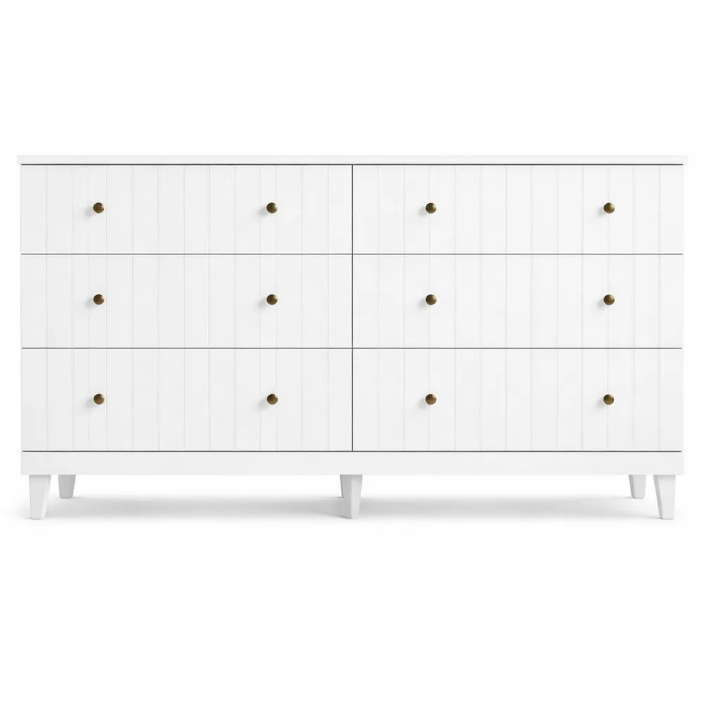 Grande commode blanche moderne avec 6 tiroirs pour chambre ou salon en bois