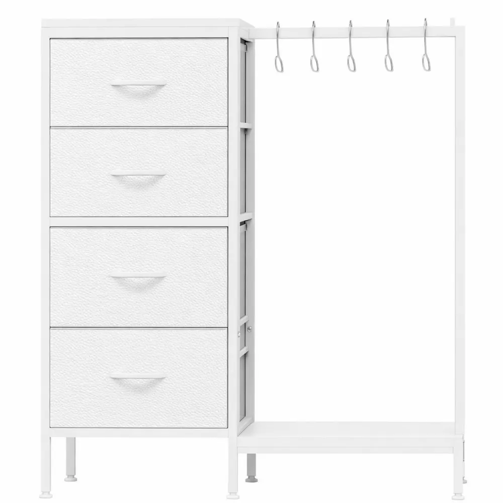 Meuble de Rangement Multifonction avec Tiroirs et Barre Porte-Vêtements, 111 cm, pour Chambre et Salon, Blanc