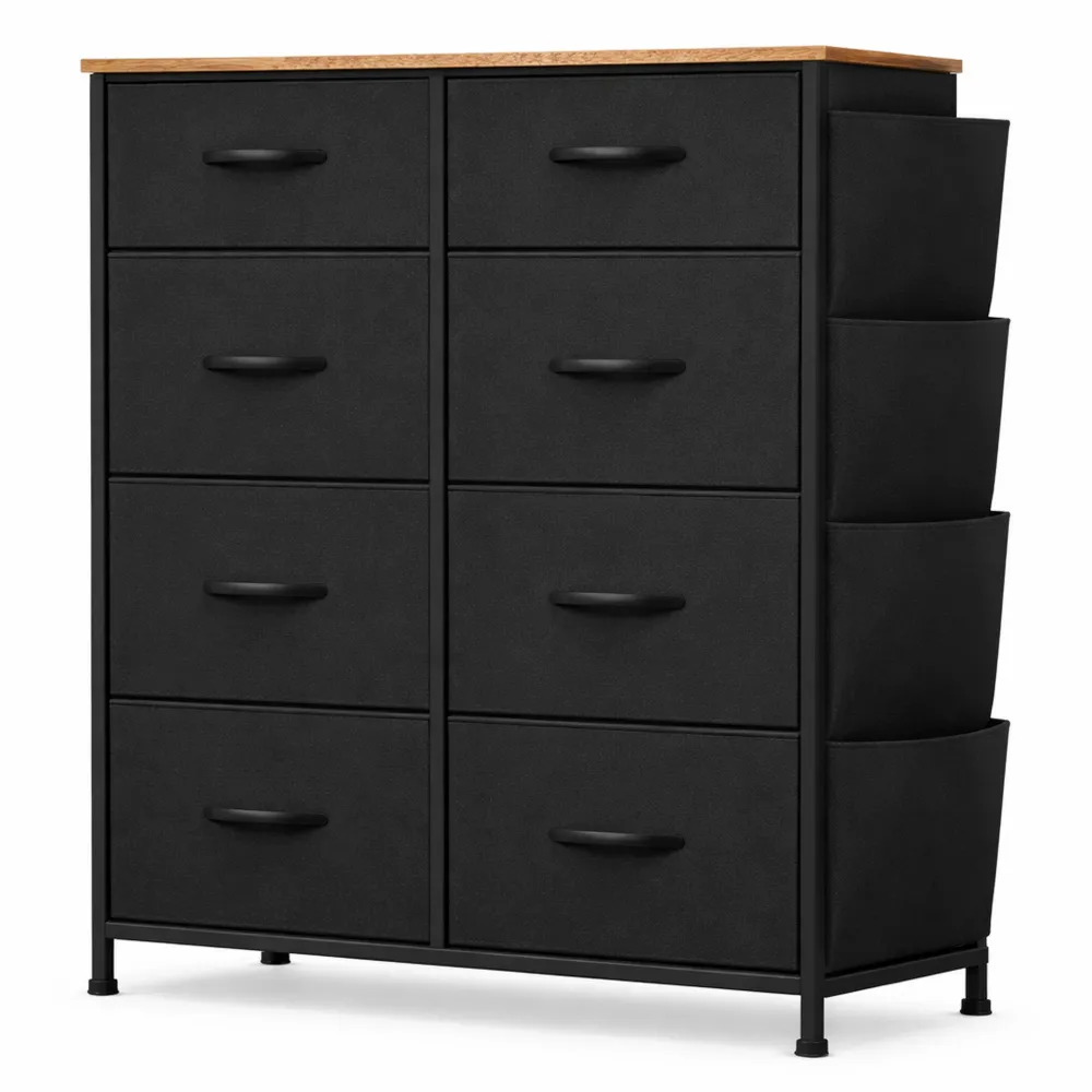 Commode noire avec 8 tiroirs et rangement multifonction