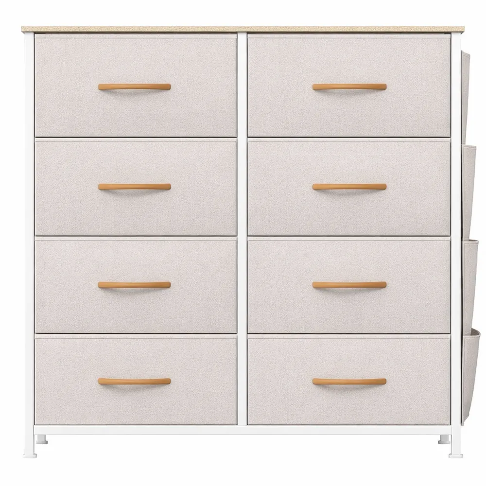 Commode à 8 tiroirs en tissu beige pour rangement multifonction