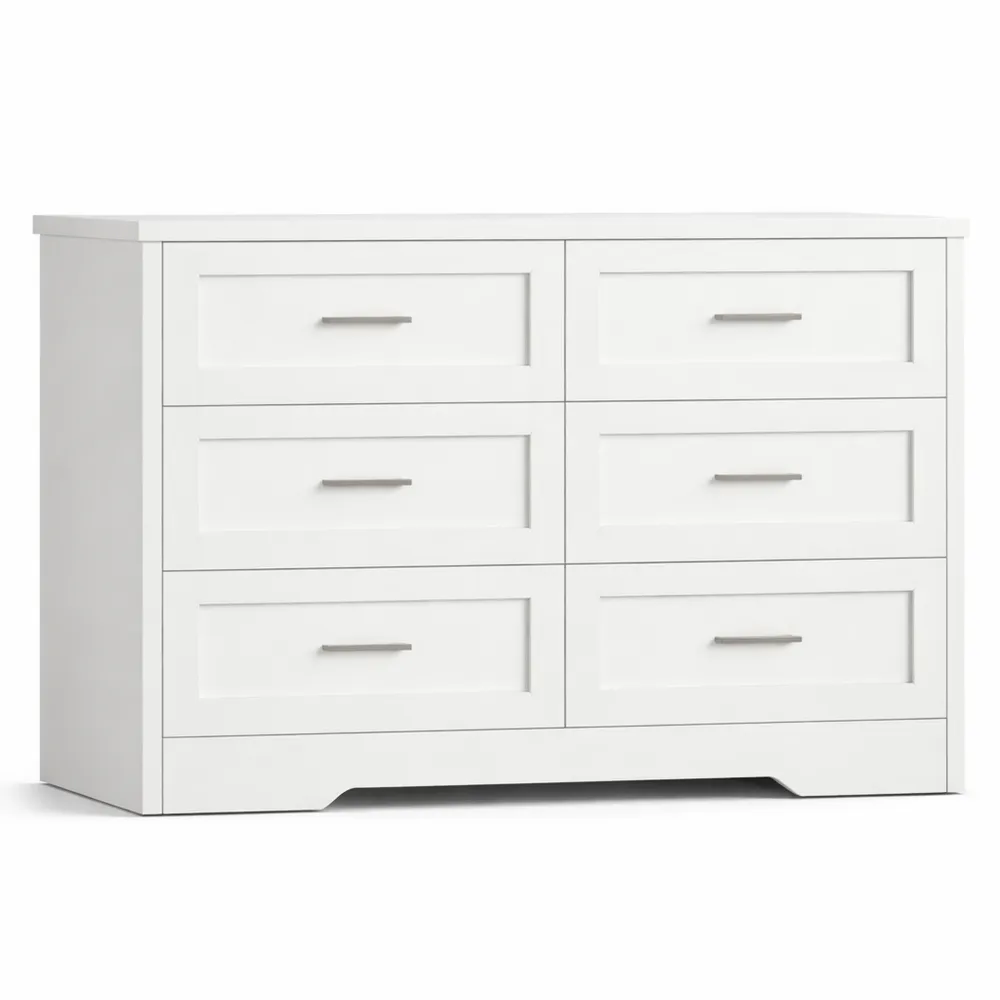 Commode 6 Tiroirs Blanc Multifonctionnelle pour Intérieur