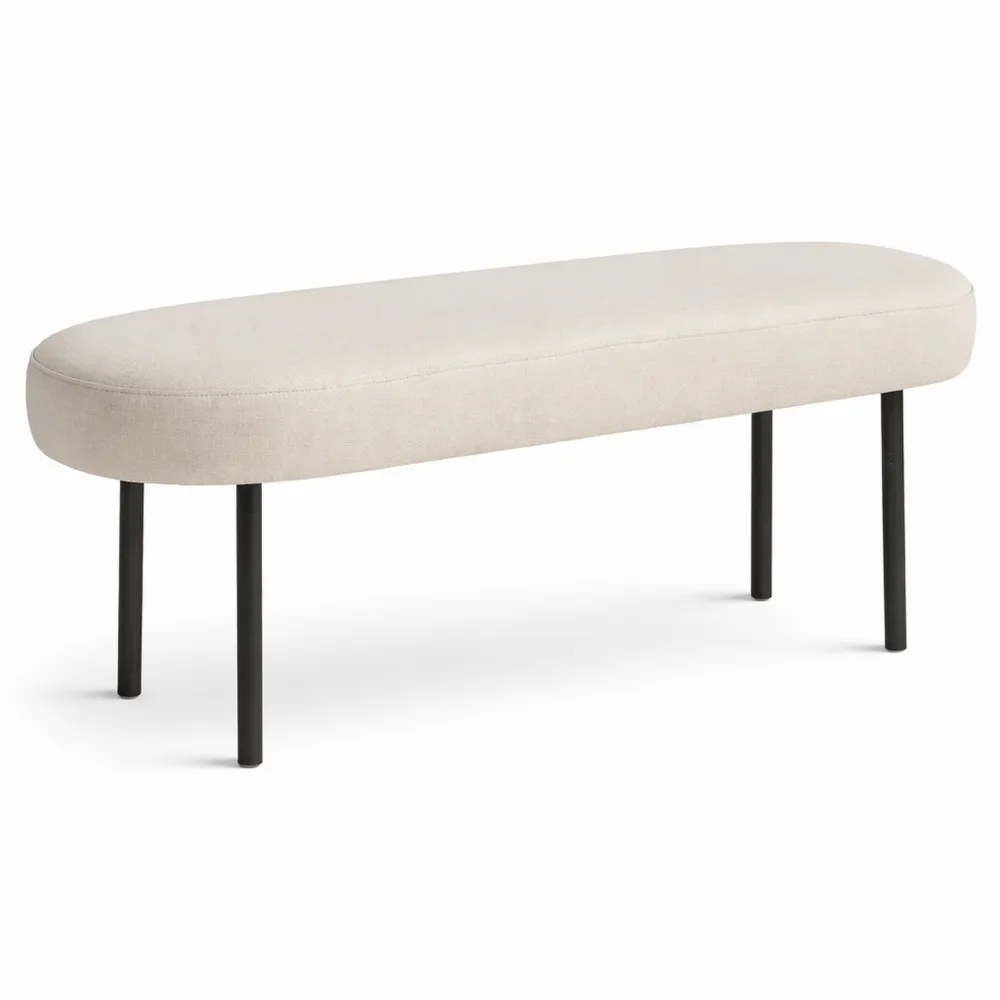 Banc de bout de lit en bouclette écrue avec pieds métalliques noirs