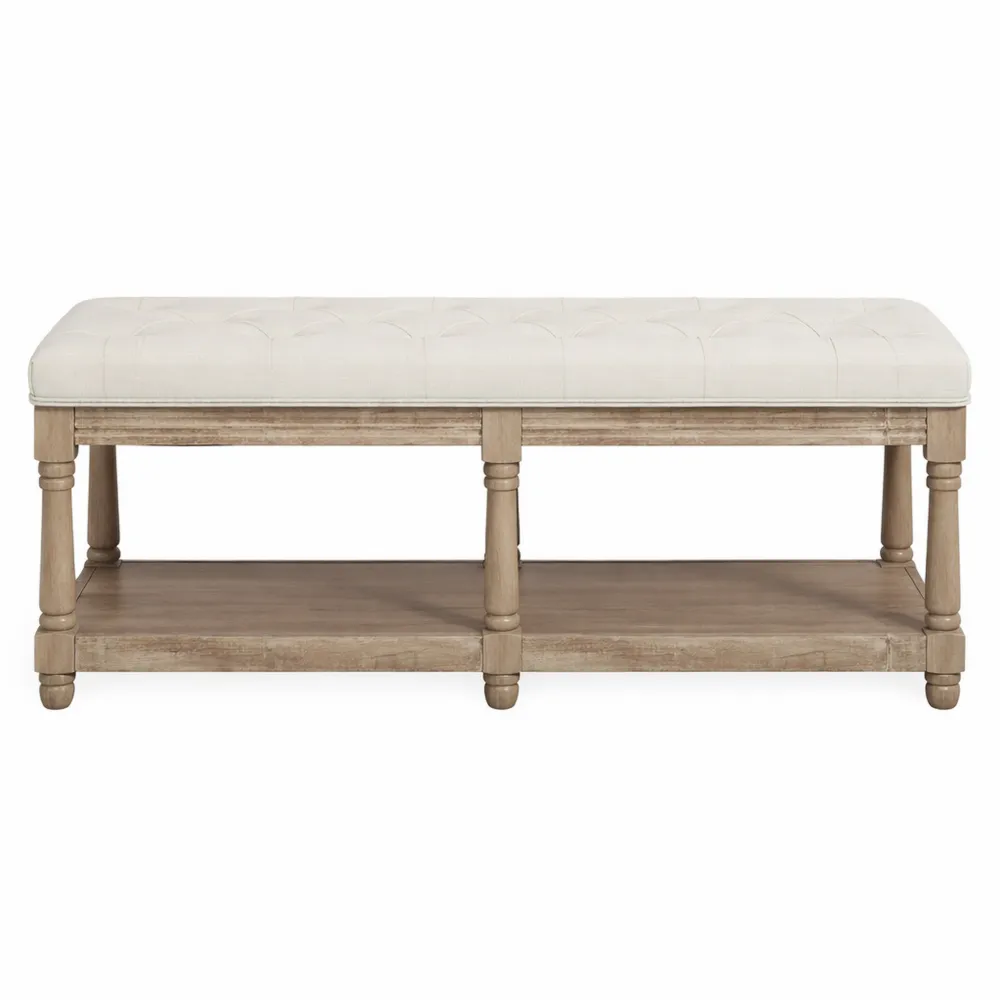 Banc de rangement rembourré en lin avec étagères