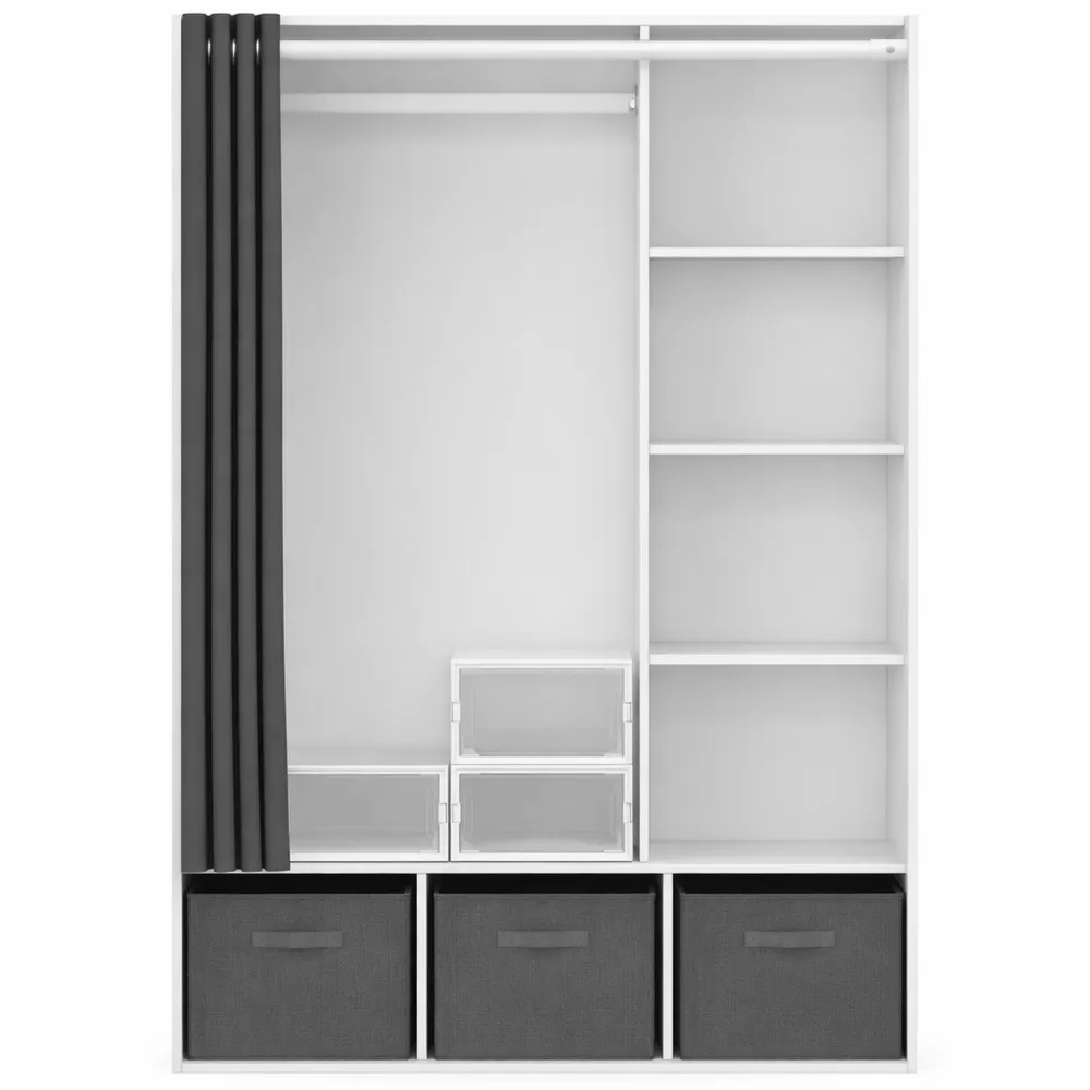 Armoire de rangement avec étagères et rideau gris 105x45x167 cm
