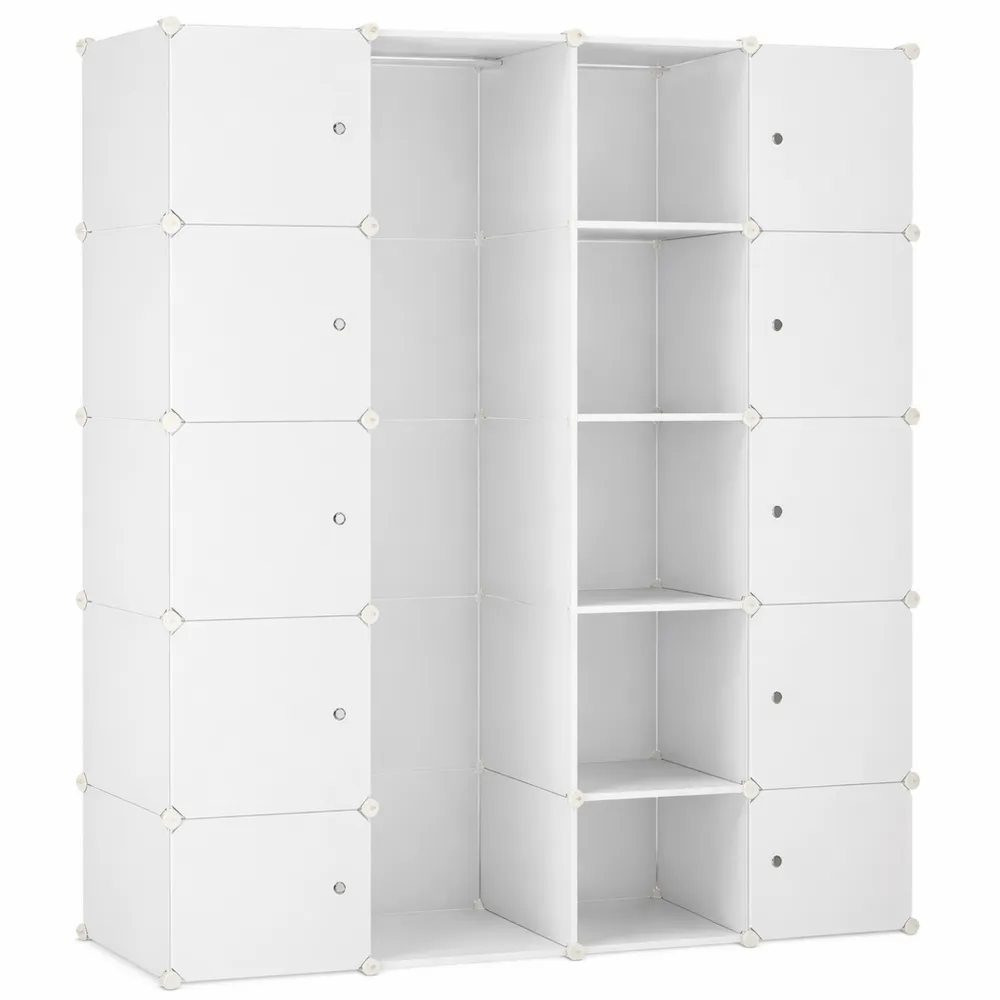 Armoire modulable à cubes avec penderie et tringles, 11 casiers, plastique, 37 x 110 x 181 cm, blanc