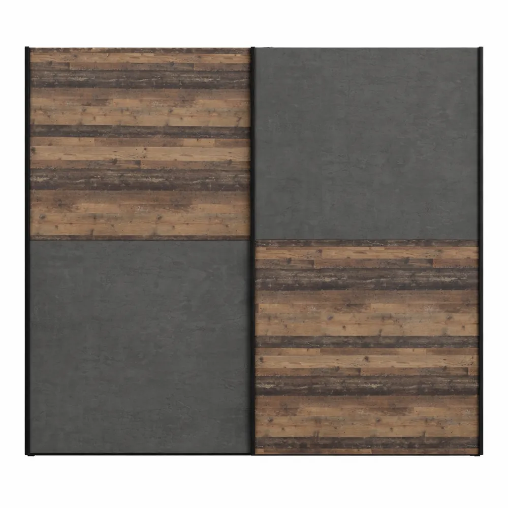 Armoire à Portes Coulissantes Style Industriel, Bois Vintage et Béton Gris Foncé, 170x190.5x61cm