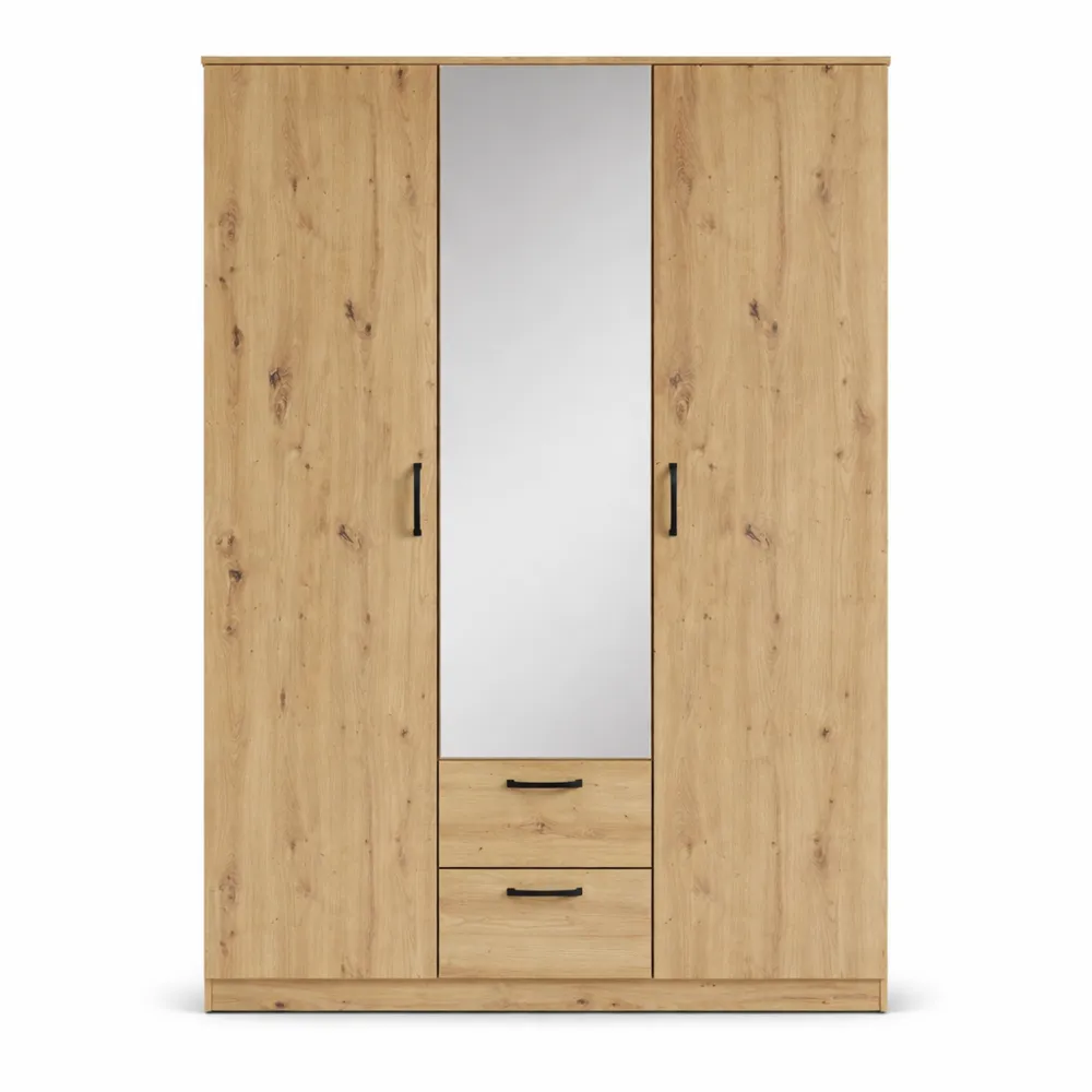Armoire Classique en Bois avec Miroir, Décor Chêne, 122 x 185 x 52,7 cm