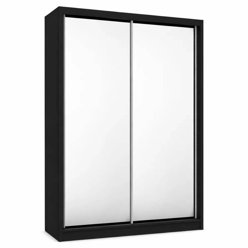 Grande armoire avec portes coulissantes et miroir, couleur noire, largeur 150 cm