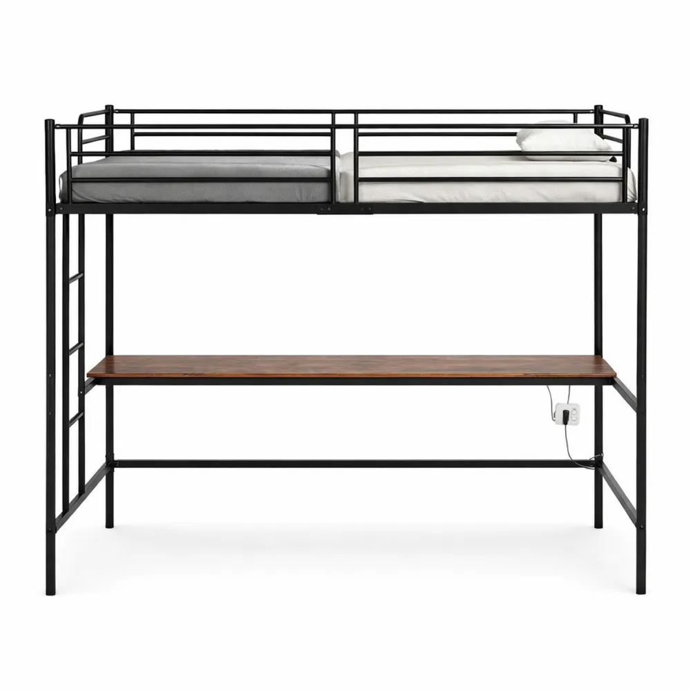 Lit superposé 90x200 cm avec table et prises USB pour enfants