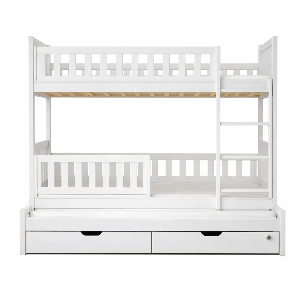 Lit superposé triple pour enfants et adolescents avec sécurité et tiroirs