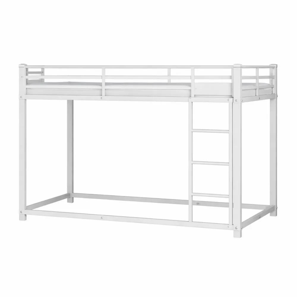 Lits jumeaux avec barrière et échelle en métal, structure robuste 90x200 cm, blanc