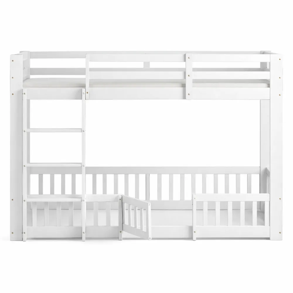 Lit superposé enfant 90x200 cm avec échelle et barrières