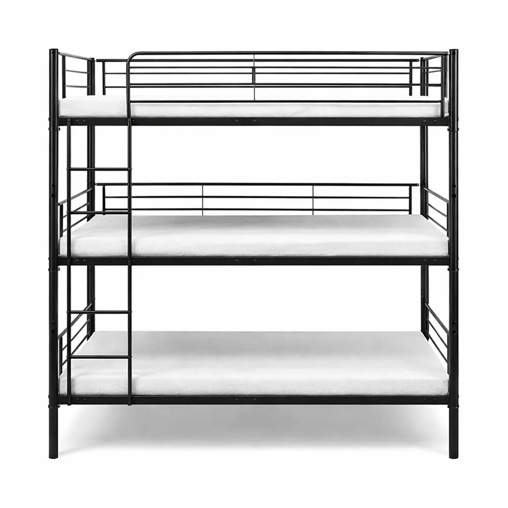 Lit superposé triple en métal noir avec sommier 90 x 190 cm