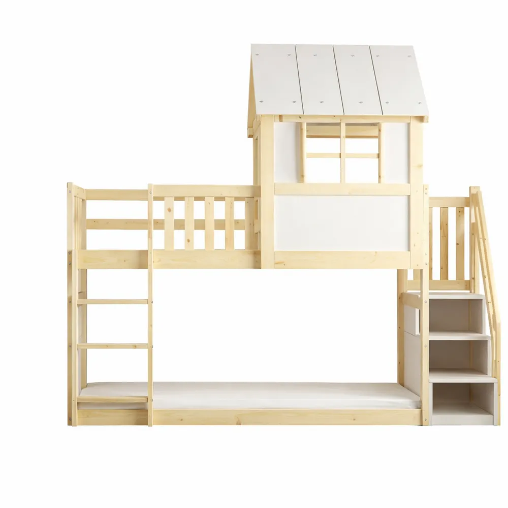Lit Cabane Mezzanine Enfants 90x200 cm en Bois Massif