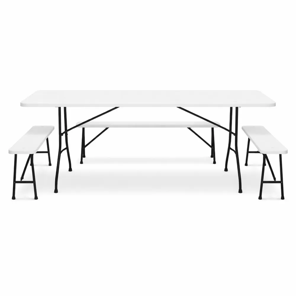 Table Pliante de Camping avec Bancs en Acier Léger