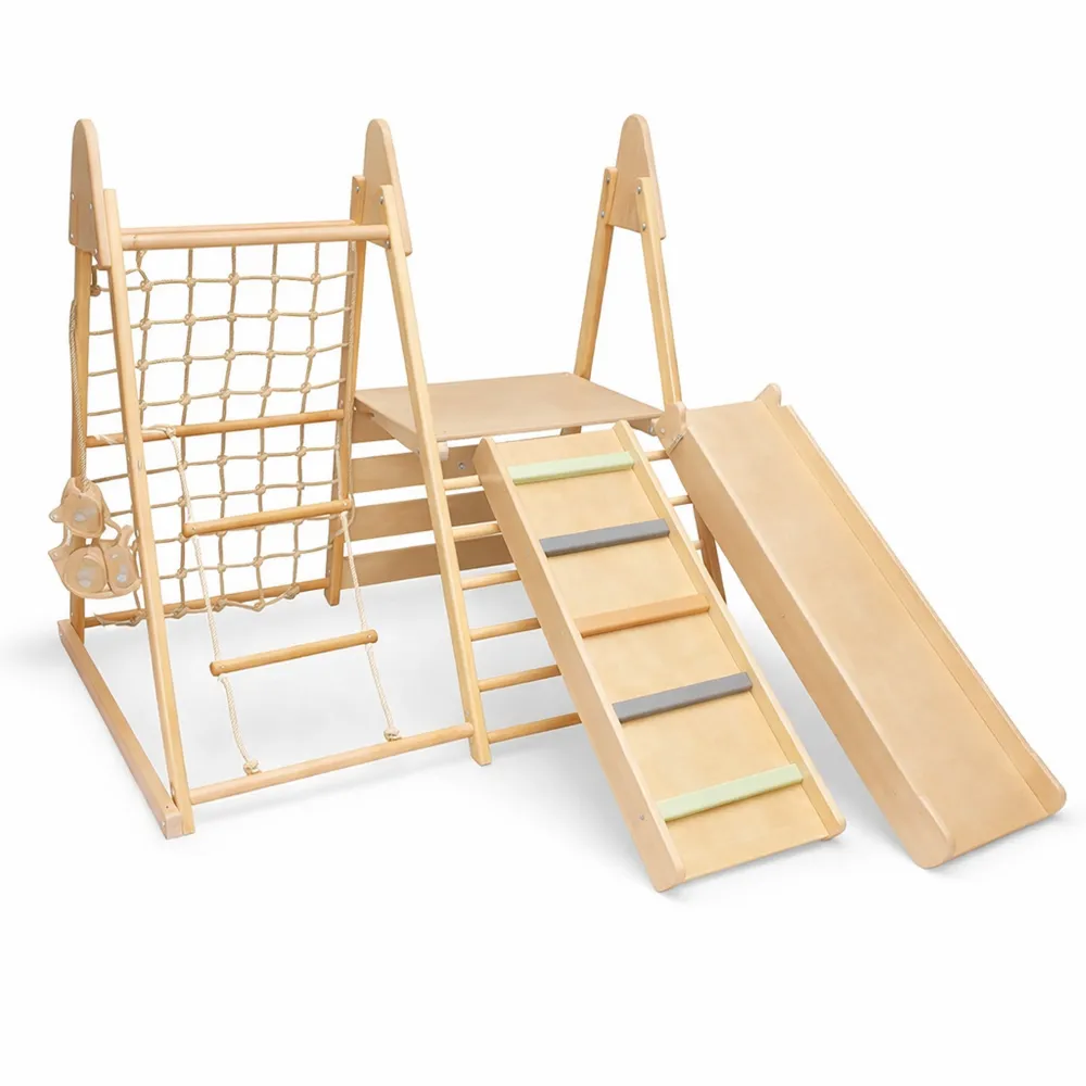 Aire de jeux en bois 5 en 1 pour enfants actifs avec toboggan et balançoire