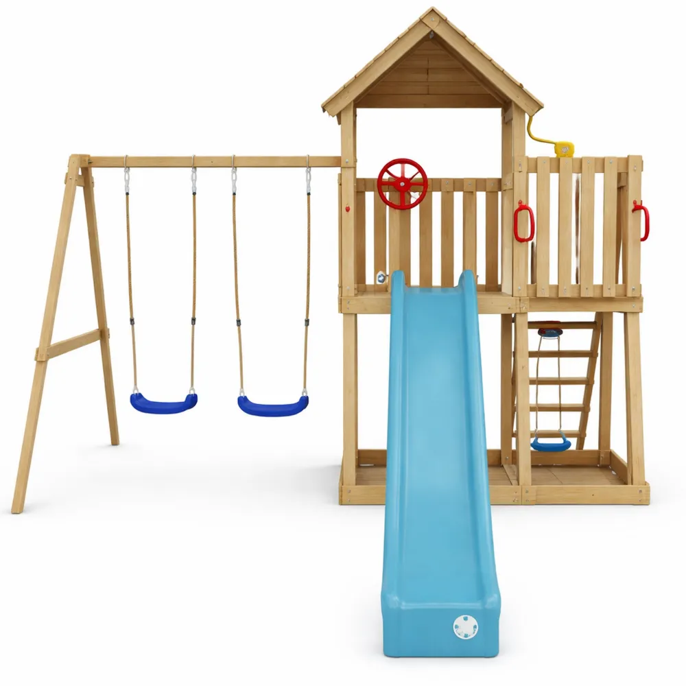 Aire de jeux extérieure avec toboggan et balançoire pour enfants