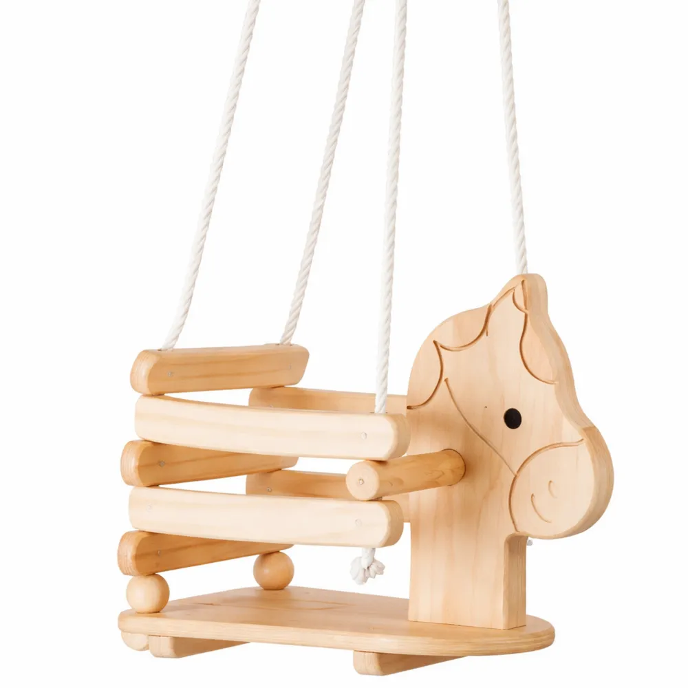 Balançoire en bois avec protection et poignées, pour enfants dès 2 ans