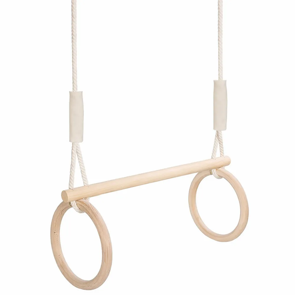 Anneaux de Gymnastique en Bois pour Enfants, Trapèze Cirque Intérieur