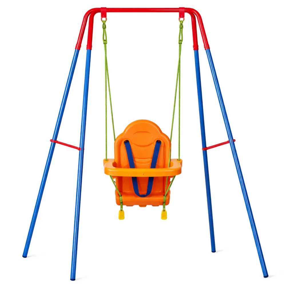 Balançoire Évolutive pour Enfants, Utilisation Extérieure et Intérieure, Support Métallique Inclus