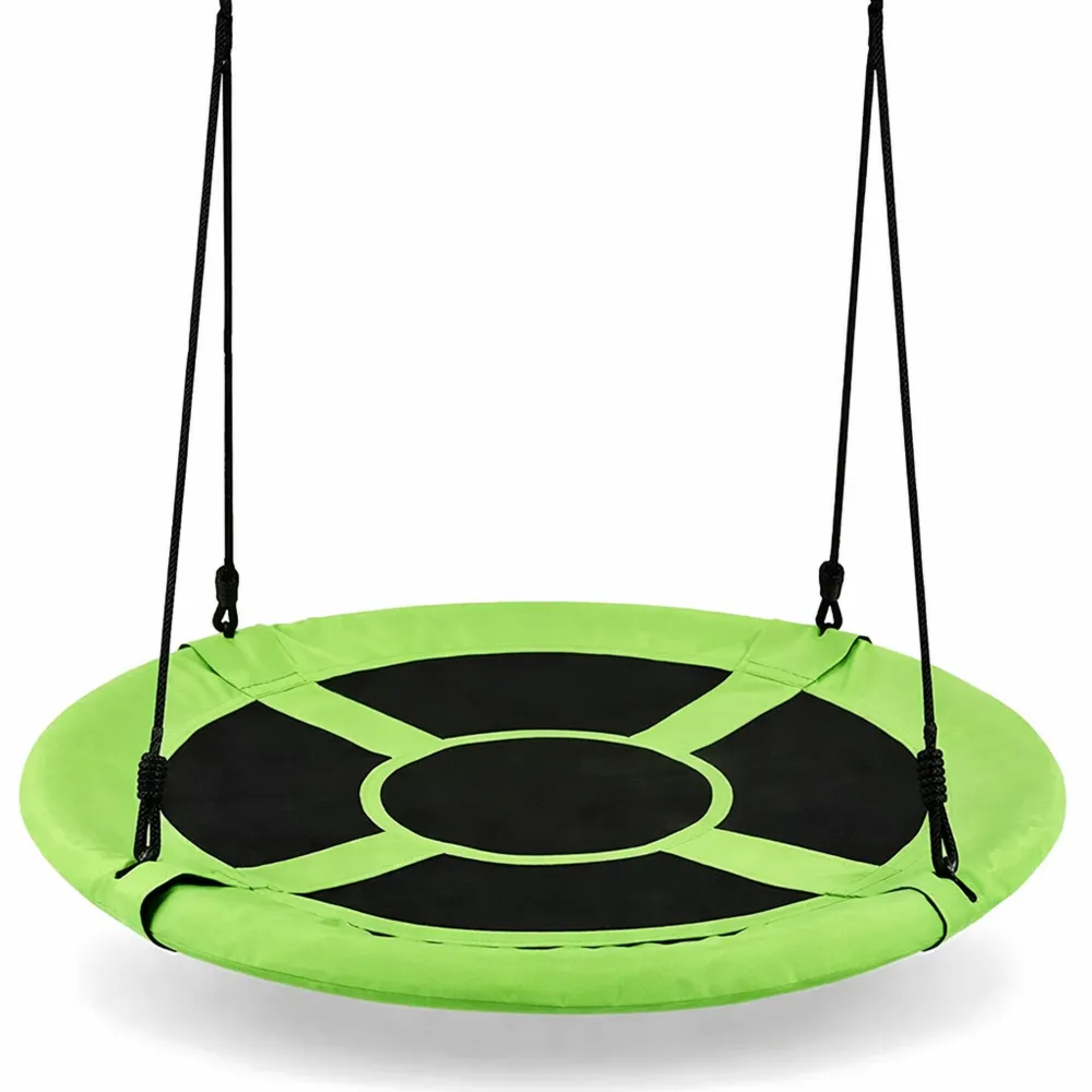 Grande balançoire ronde pour enfants, hauteur ajustable 100-160 cm, charge jusqu'à 150 kg, verte