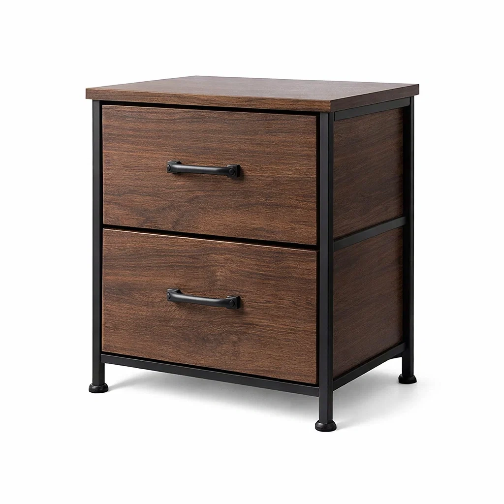 Nachttisch aus Holzfaserplatte und Metall Braun mit zwei Schubladen