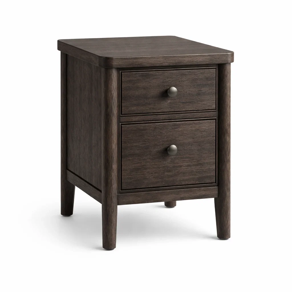 Nachttisch aus Eichenholz Dunkelbraun mit zwei Schubladen