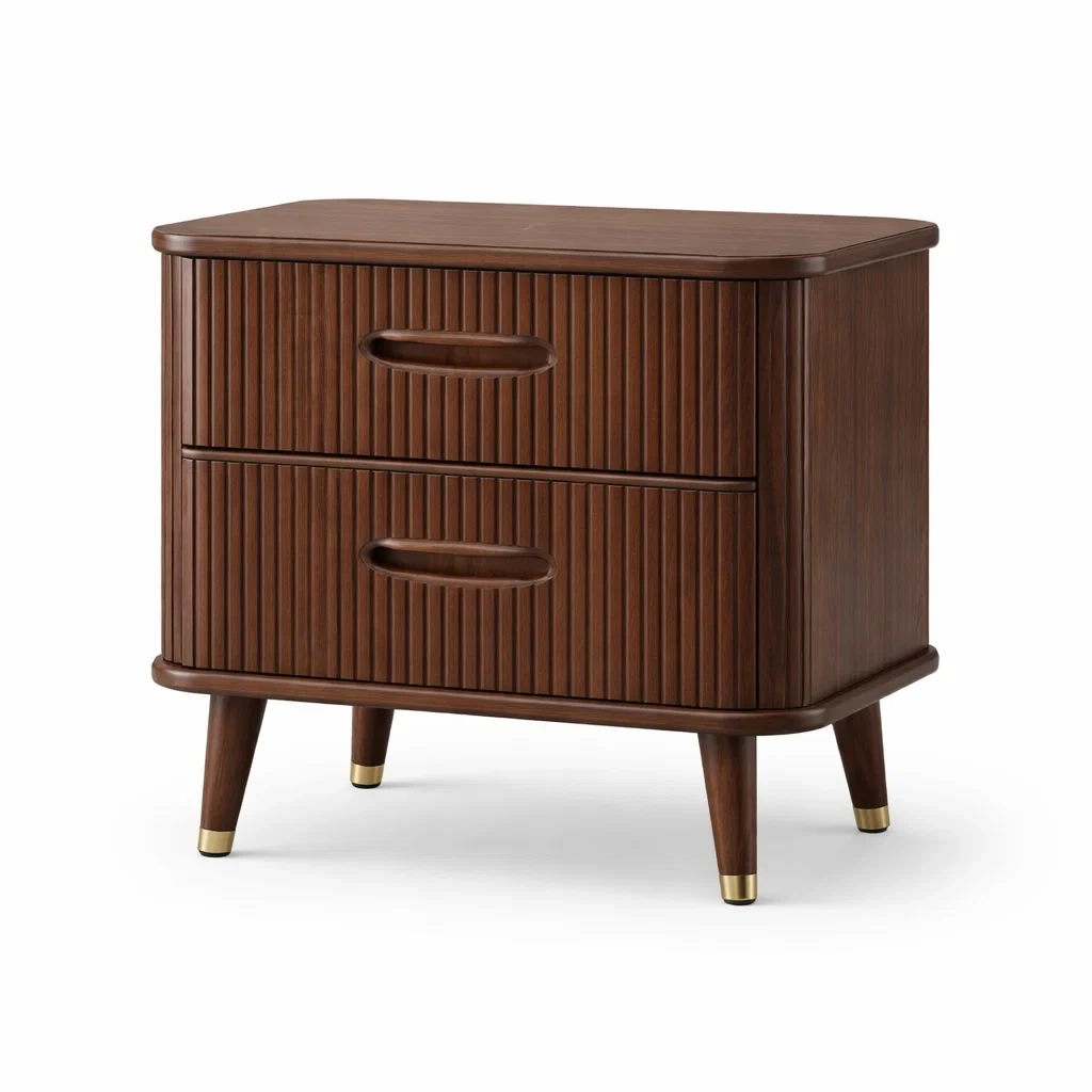 Nachttisch aus Walnussholz mit zwei Schubladen