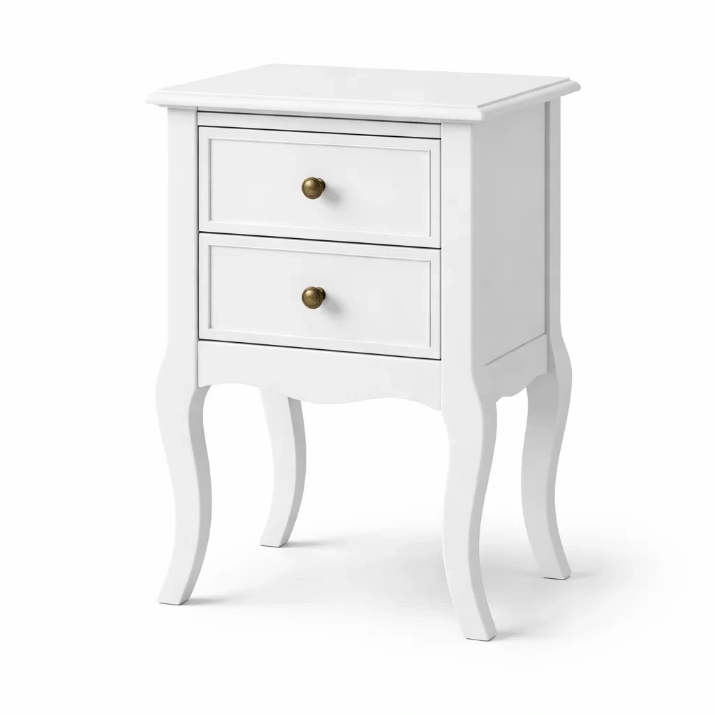 Nachttisch aus MDF Weiß mit zwei Schubladen