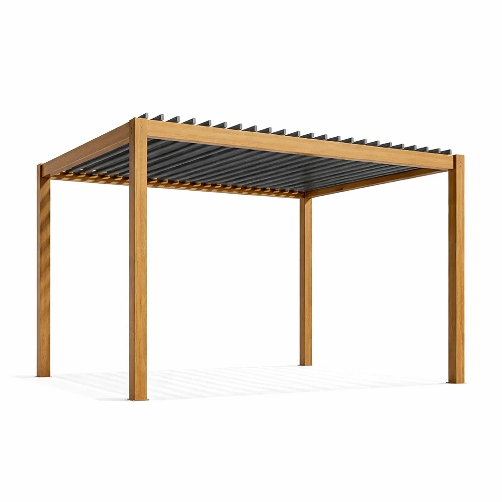 Pergola aus Holz und Aluminium Braun Grau