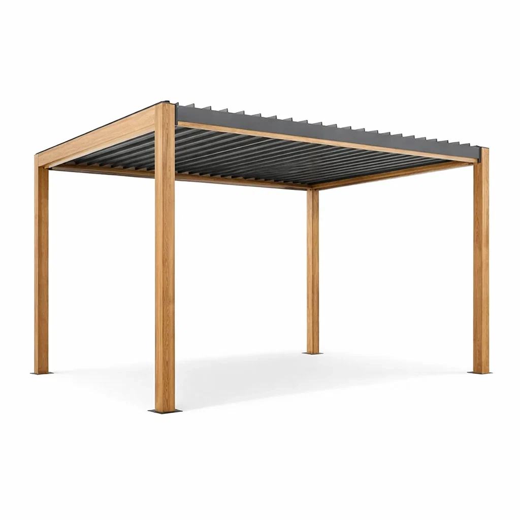 Aluminium Pergola mit Holzoptikrahmen Grau