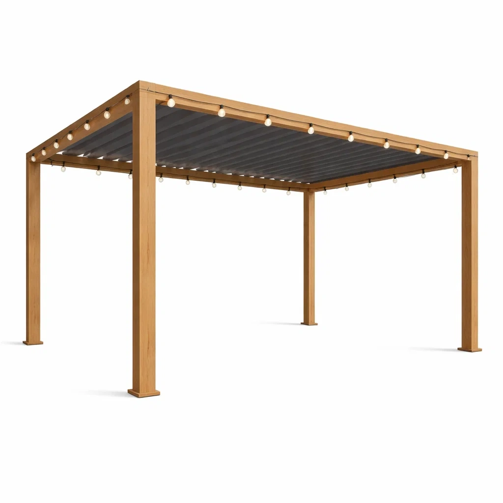 Aluminium Pergola in Holzoptik mit LED Beleuchtung