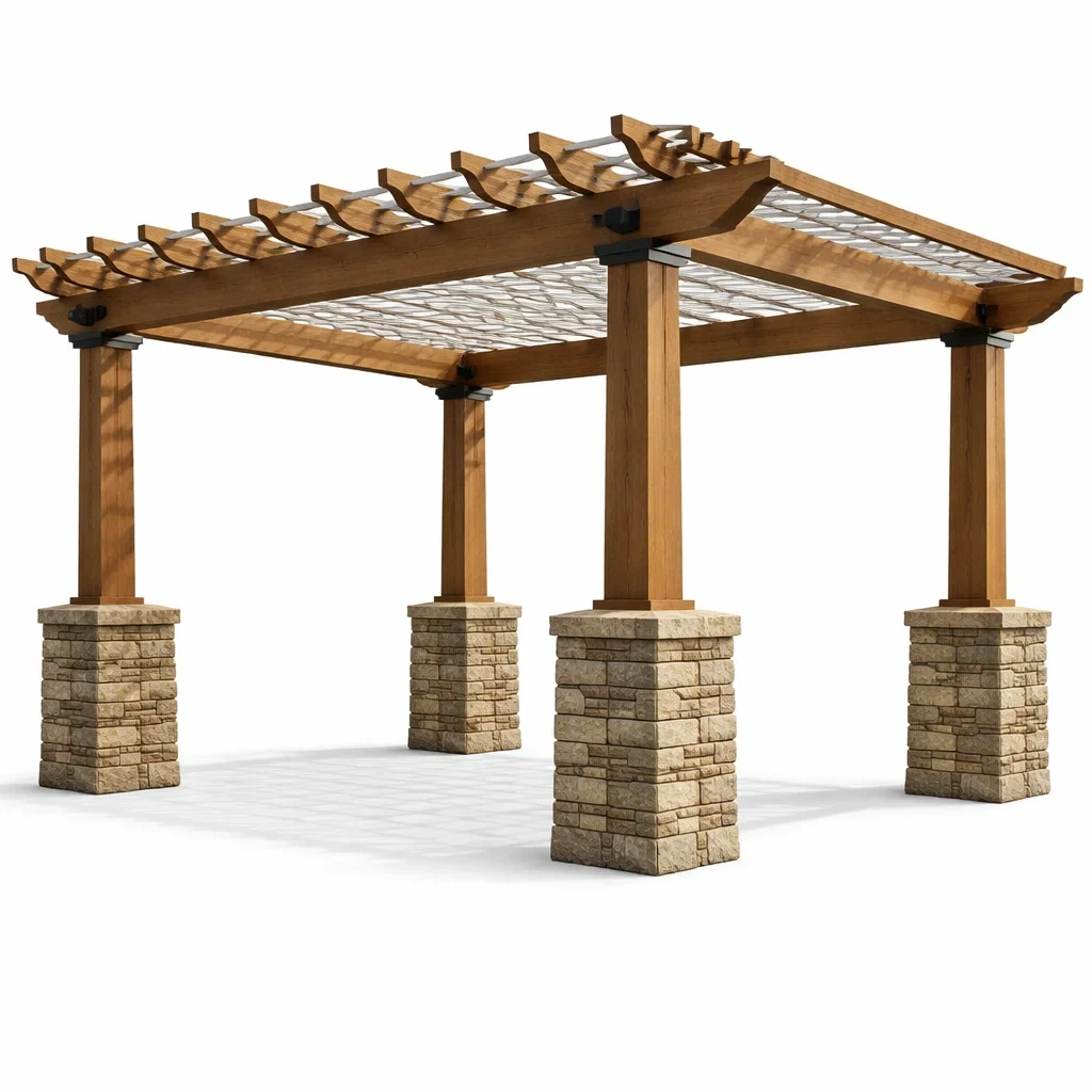 Holz Pergola mit Naturstein Säulen