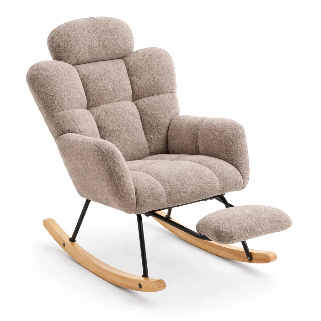 Schaukelstuhl mit Fußstütze Beige aus Holz und Metall