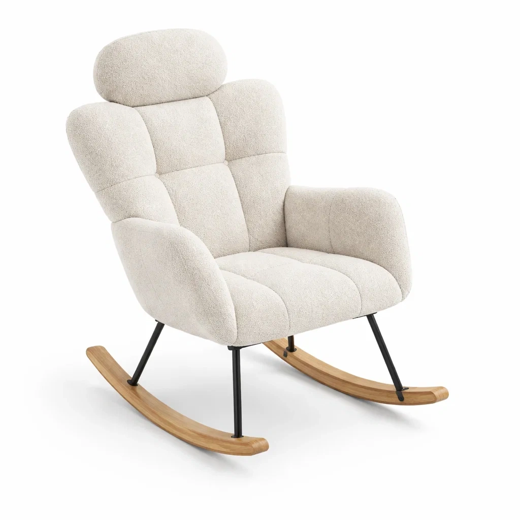 Schaukelstuhl aus Metall und Bouclé Creme