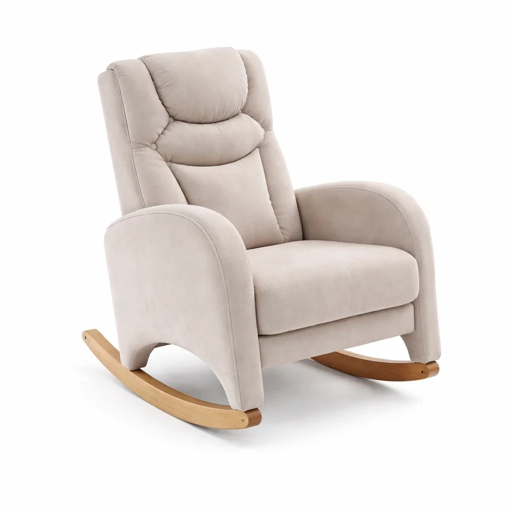 Schaukelstuhl aus Stoff mit Eichenholz Beige