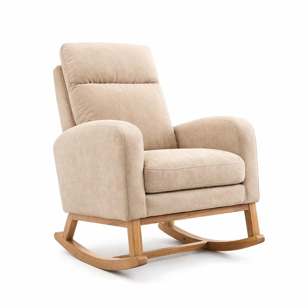 Schaukelstuhl aus Stoff Beige mit Holzrahmen