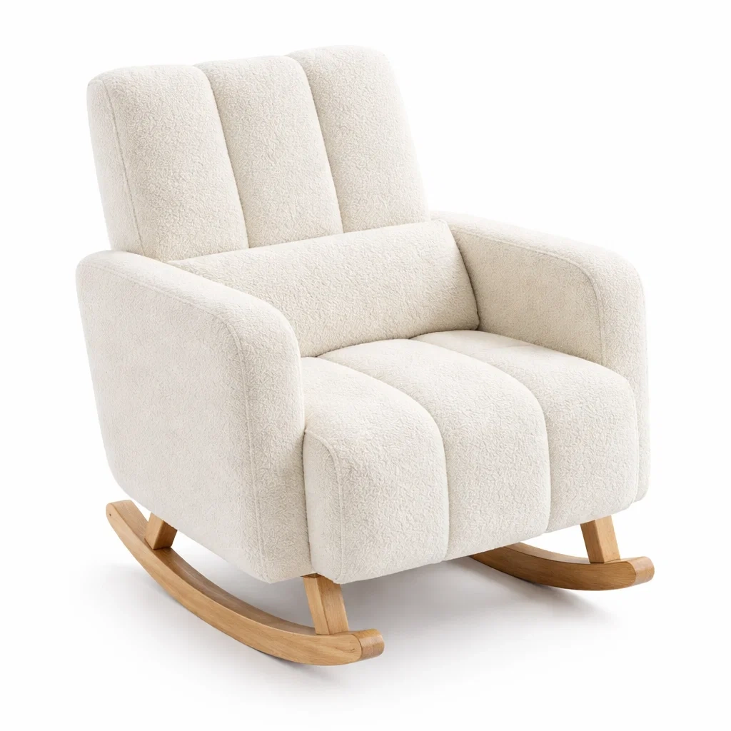 Schaukelstuhl aus Holzrahmen Creme