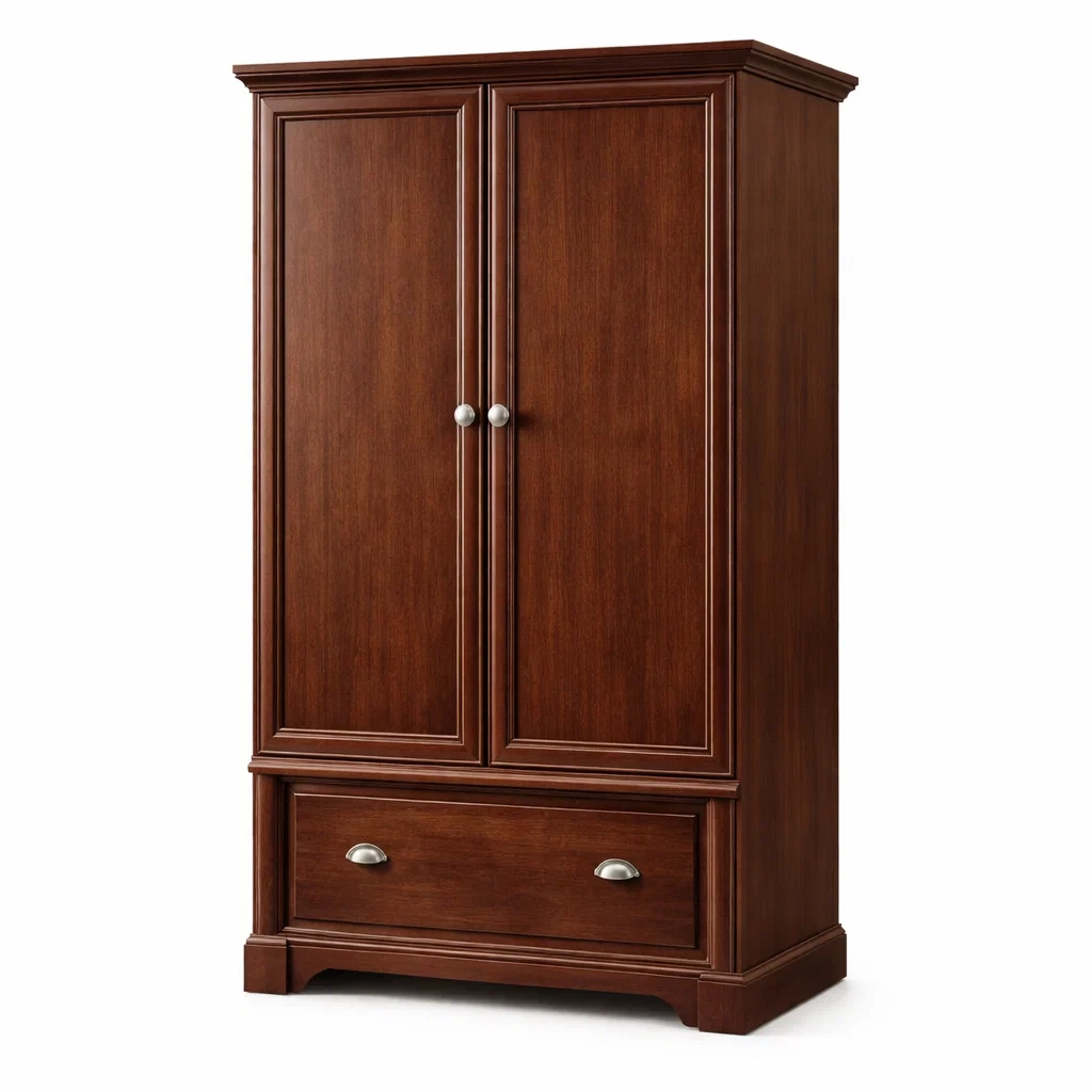 Kleiderschrank aus Massivholz Dunkelbraun mit zwei Türen und einer Schublade