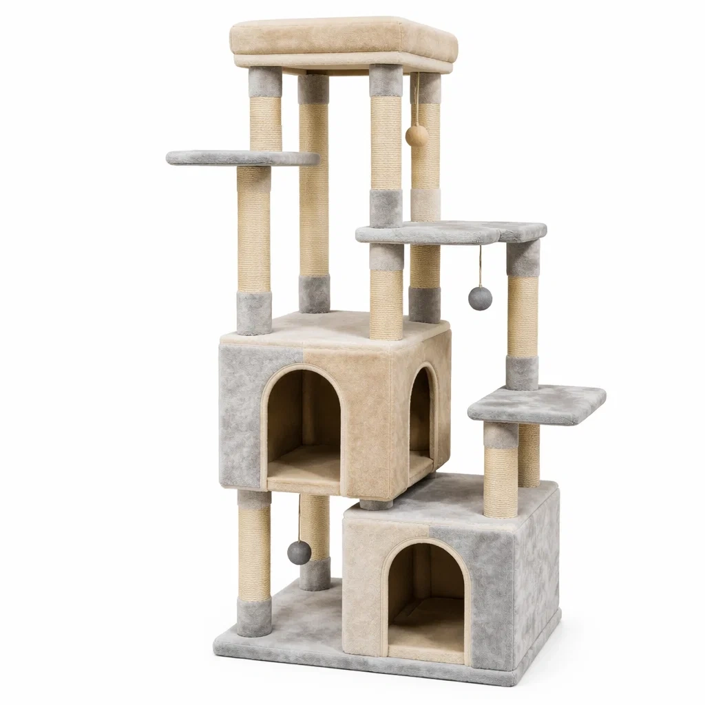 Kratzbaum mit Plüschüberzug Beige Grau