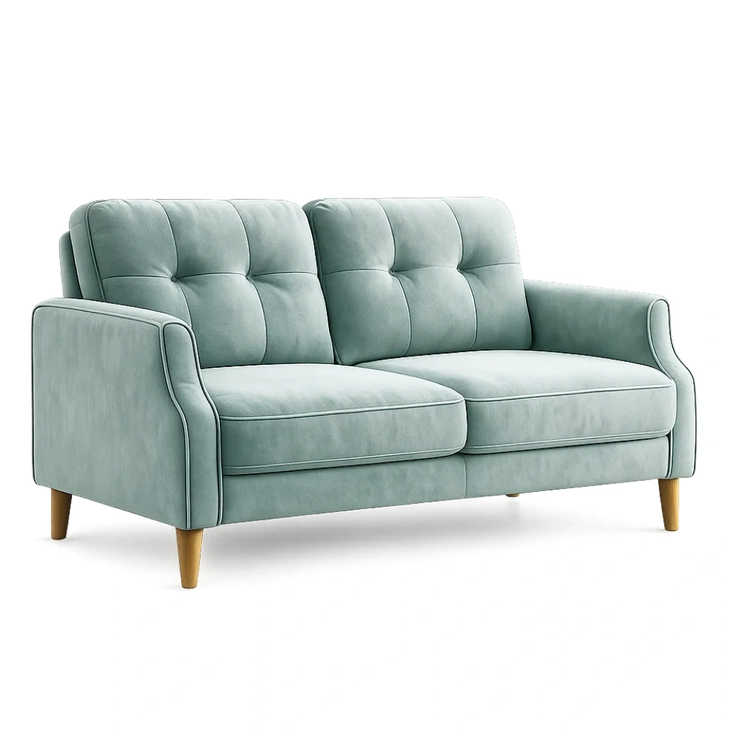 Sofa aus Veloursstoff Hellblau Zweisitzer mit Massivholzbeinen