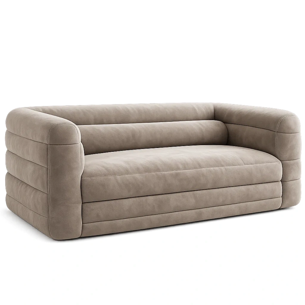 Sofa aus Mikrofaser Beige Dreisitzer mit Holzrahmen