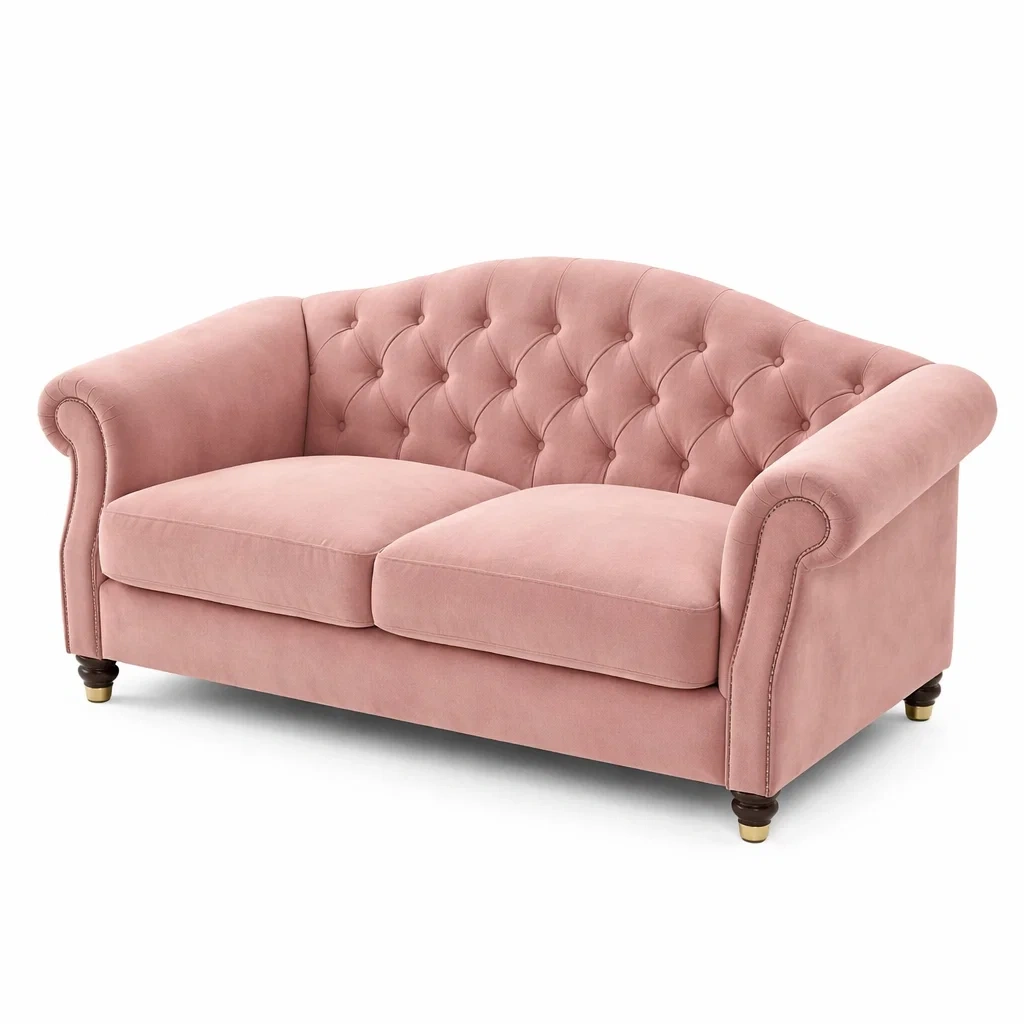Sofa aus Samt Rosa Zweisitzer mit Holzbeinen