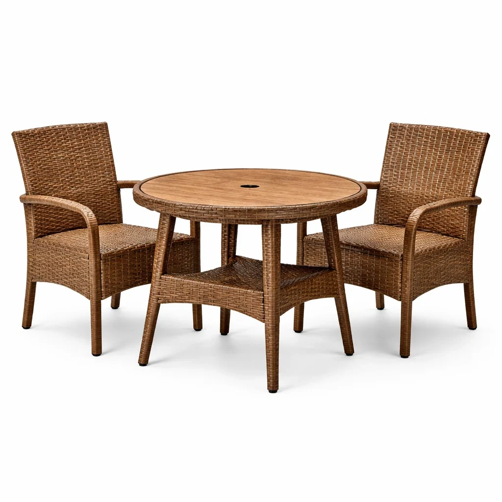 Terrassenmöbel Set Rund aus Rattan und Holz Braun