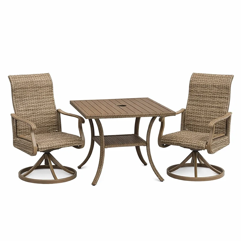 Terrassenmöbel Set aus Aluminium und Rattan Braun mit quadratischem Tisch und 2 Stühlen
