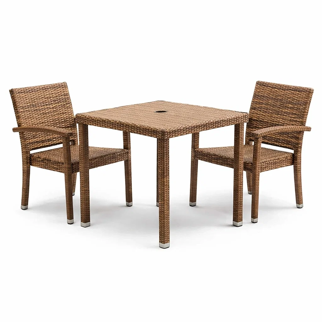 Terrassenmöbel Set aus Polyethylen Rattan Braun mit Tisch und 2 Stühlen
