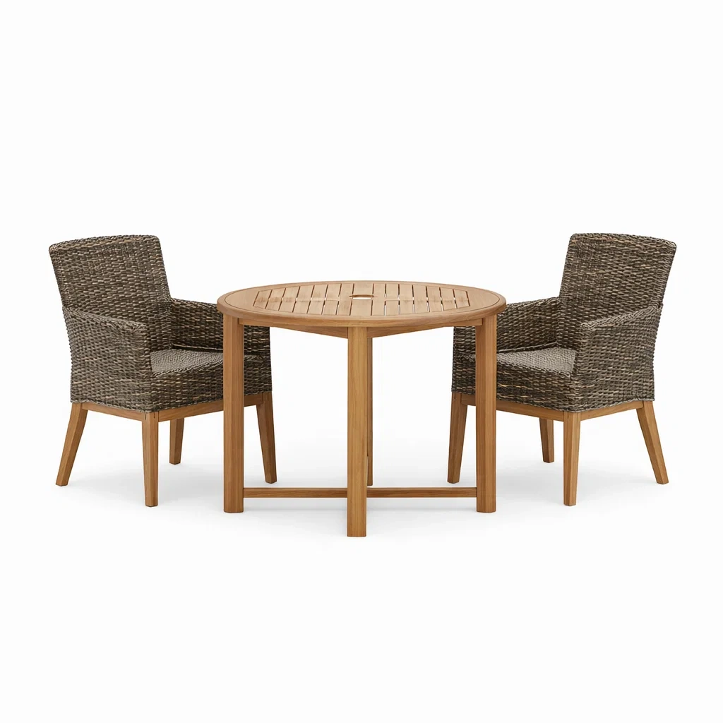 Terrassenmöbel Set Essgruppe aus Holz und Rattan Braun Rund