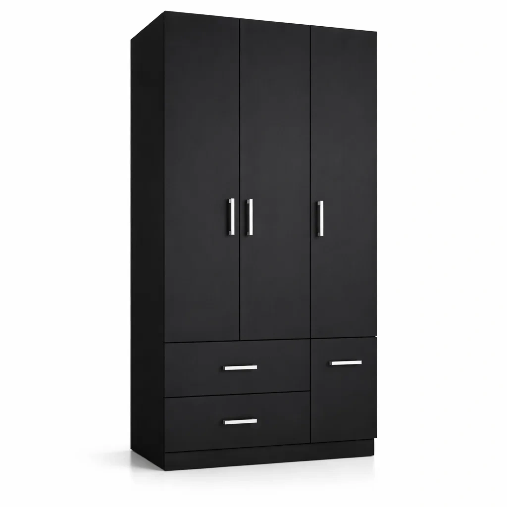 Kleiderschrank aus Holzwerkstoff Schwarz mit Schubladen und Türen