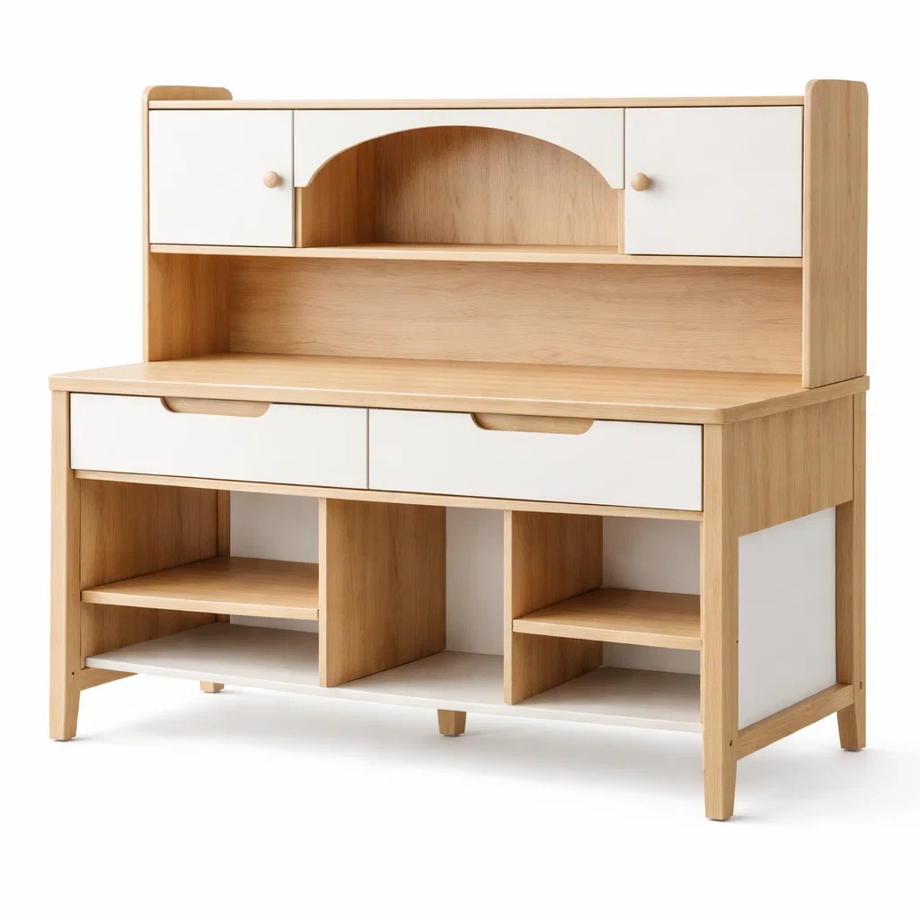 Schreibtisch Kiefernholz Weiß mit Regalen und Schränken 120 x 60 x 120 cm