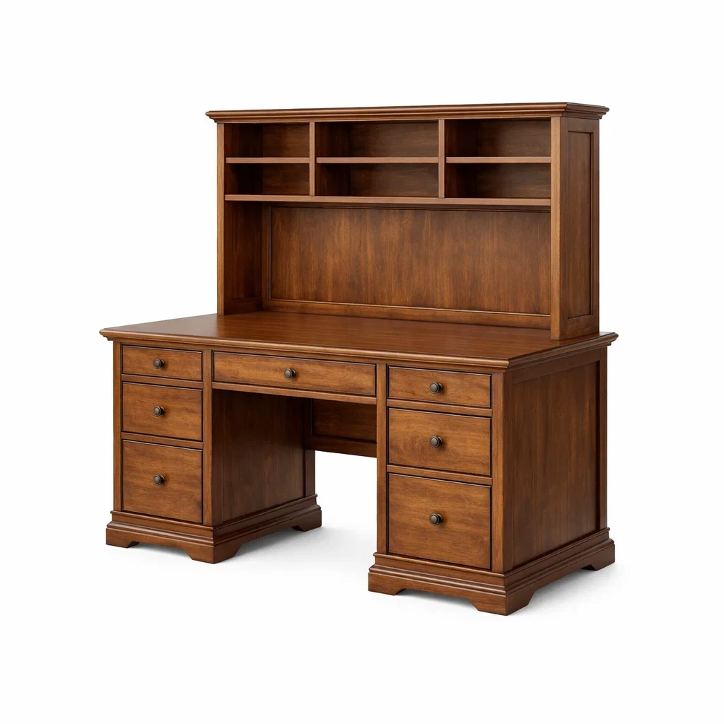 Schreibtisch Holz Eichenholz Braun mit Regalaufsatz 150 x 60 x 150 cm
